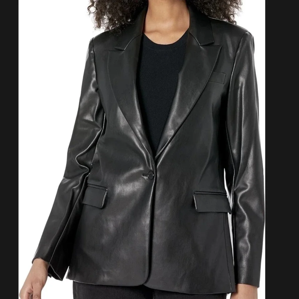 The Drop Anouk Faux‎ Leather Single Button Oversized Blazer Black XL New W/ Tags
